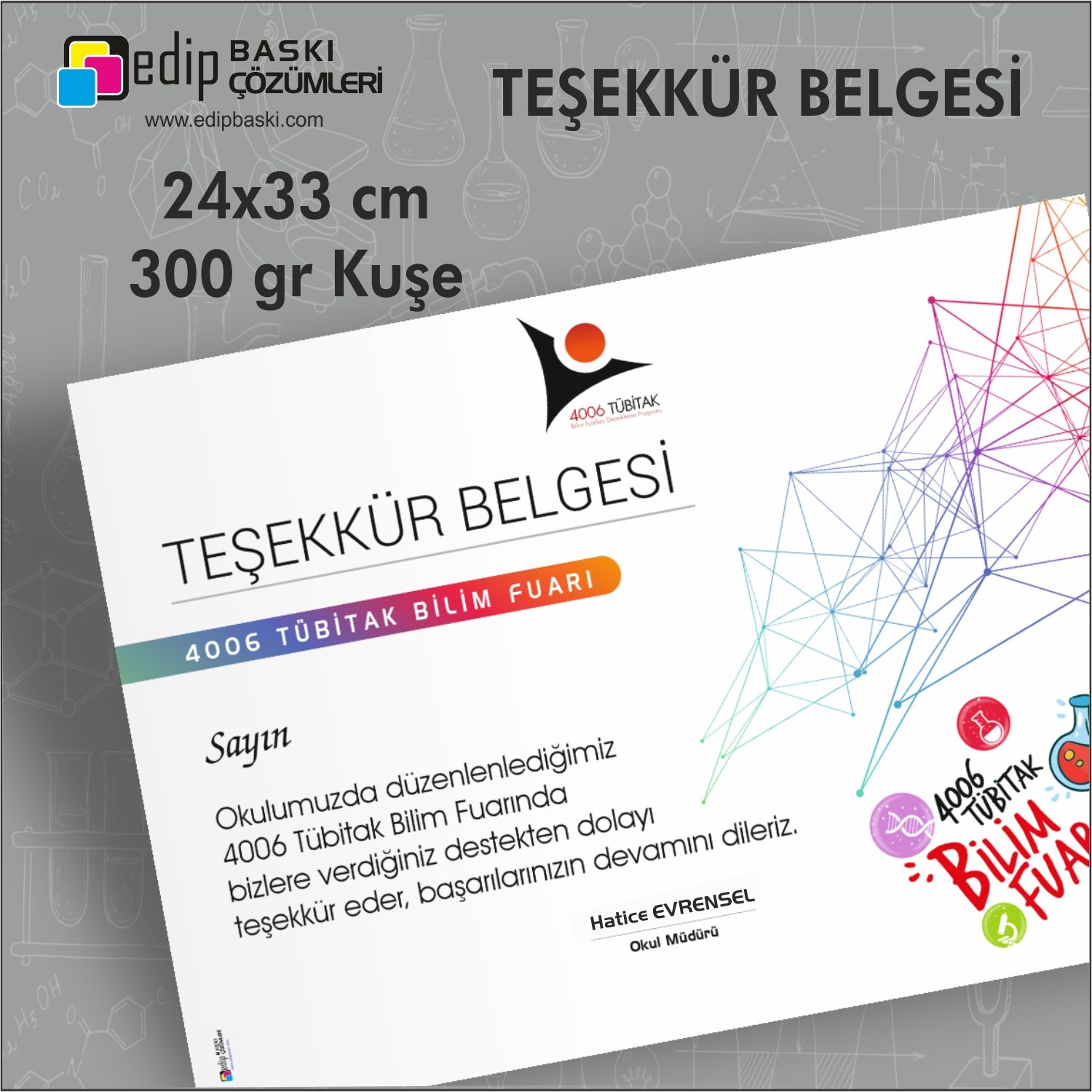 4006 Bilim Fuarı Teşekkür Belgesi